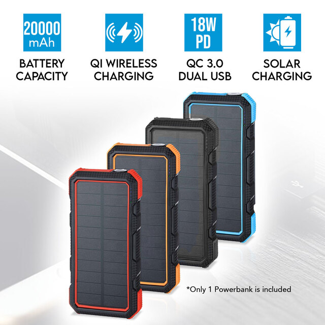 Maxxlee 20000mAh Qi Wireless Charger Solar Power Bank 18W PD Type C QC3.0 Dual USB Fast Charging