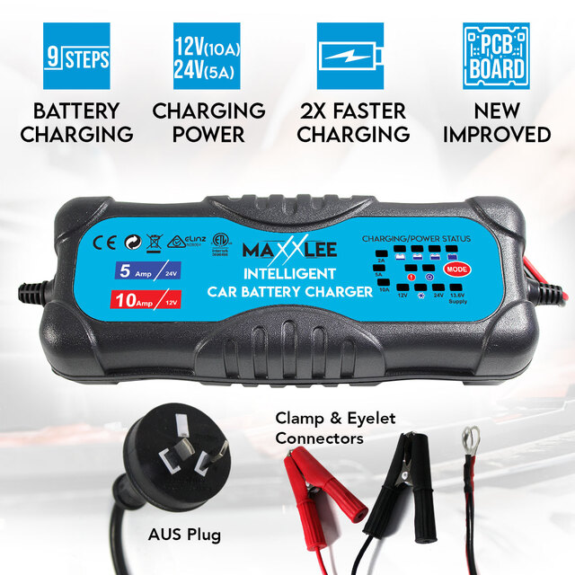 Maxxlee Smart Battery Charger 2A 5A 10A 12V/24V Automatic 9 stages SLA  Car 4WD Caravan
