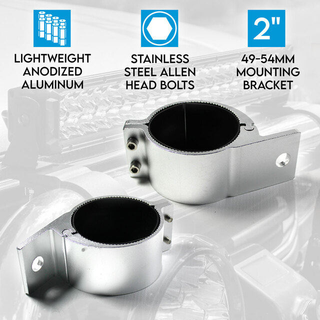 Elinz 2" 49-54mm PAIR Bullbar Mounting Bracket Clamp LED light bar Driving ARB RIGID SILVER