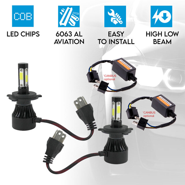 H4 160W Car LED Headlight Kit 4 sides 360° HB2 9003 12V 24V Hi-Lo Beam Canbus