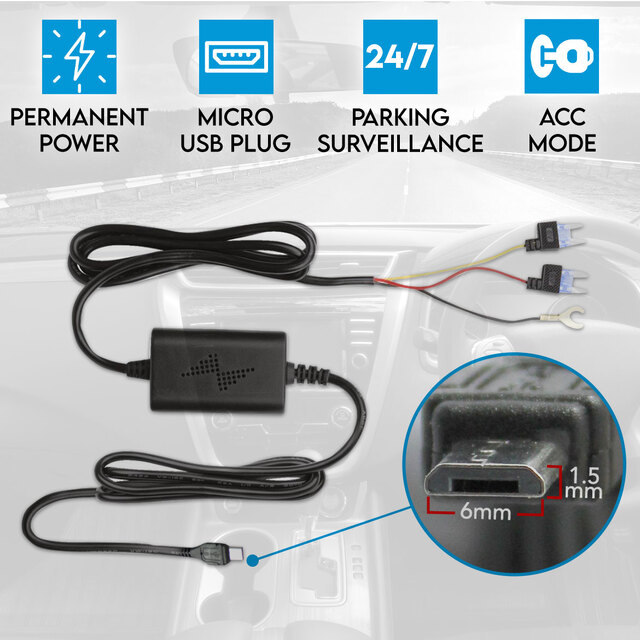 Elinz Car Dash Cam Hardwire Charger Power Adapter Fuse Kit Parking Micro USB