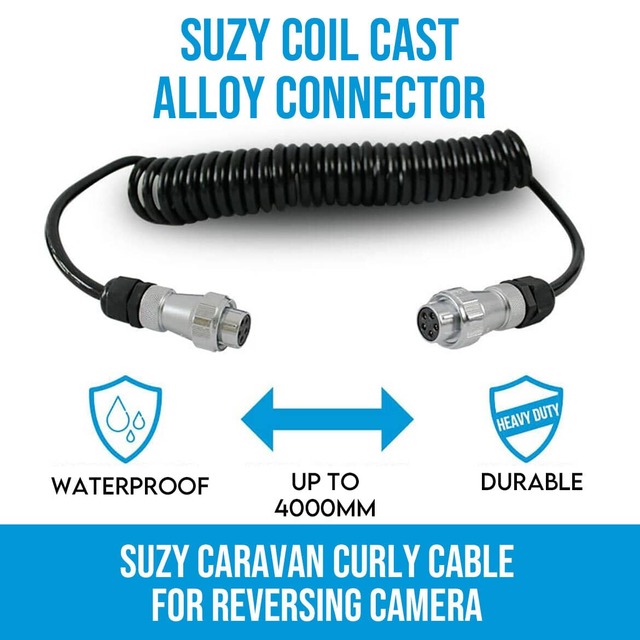 Elinz Trailer Cable Suzy Coil Cast Alloy Connector Curly for Reversing Camera Caravan