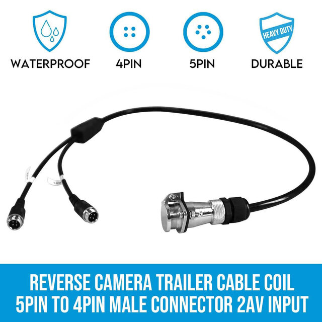 Elinz Reverse Camera Trailer Cable Coil 5PIN to 4PIN Male Connector 2 AV Input