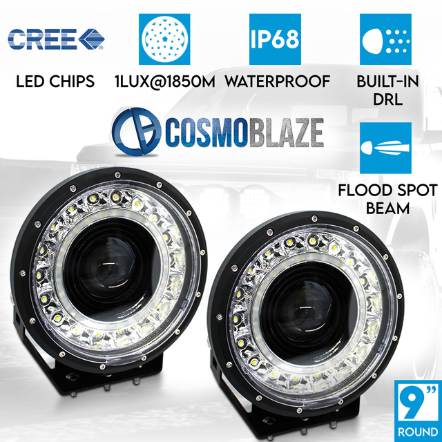 Cosmoblaze 9" Driving Lights Flood Spot Combo Beam CREE LED Pair Round