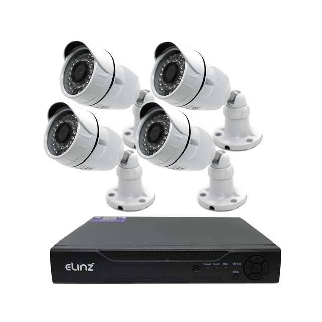 Elinz 4CH AHD CCTV DVR 4x Outdoor Bullet Security Camera System No HDD