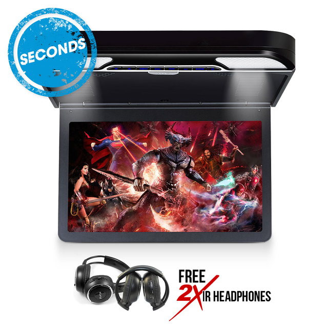 SECONDS - Elinz 13.3" IPS Roof Mount Car DVD Player Flip Down Monitor 1080P FHD HDMI USB BLACK