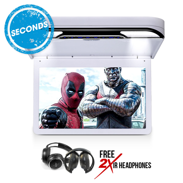 SECONDS - Elinz 13.3" IPS Roof Mount Car DVD Player Flip Down Monitor 1080P FHD HDMI USB GREY