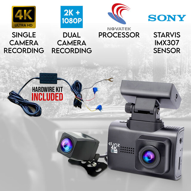 Elinz 4K 2K Dual Dash Cam WiFi GPS Car Camera Recorder WDR Night Vision Hardwire Kit