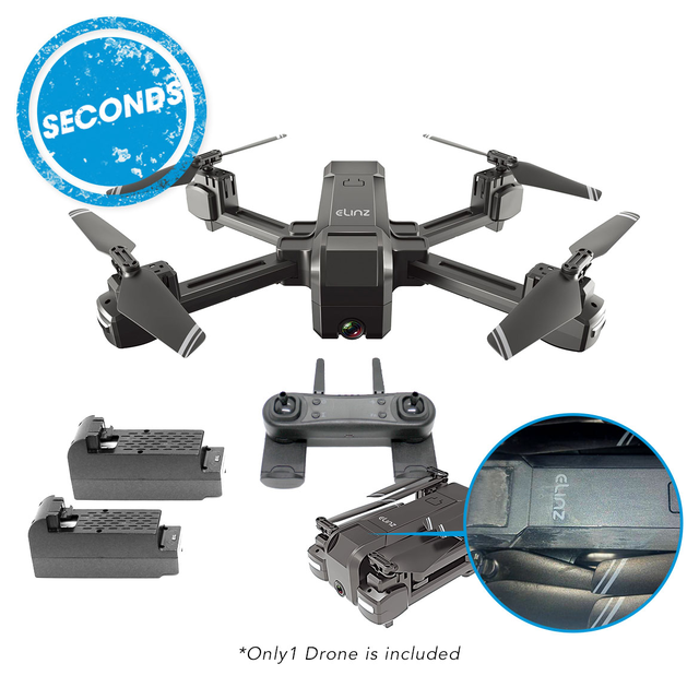 SECONDS - Elinz RC Drone 4K Photo Foldable 2K FPV Dual Camera 3x Batteries