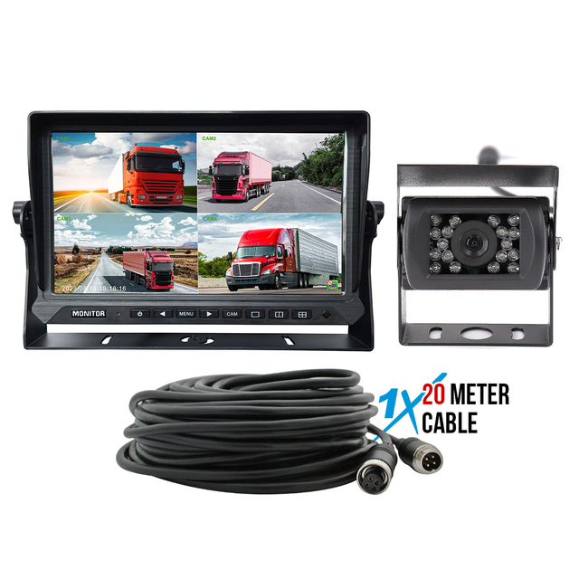 Elinz 10" AHD Quad Split Screen DVR Monitor 1080P Reversing Camera Kit 20M Cable