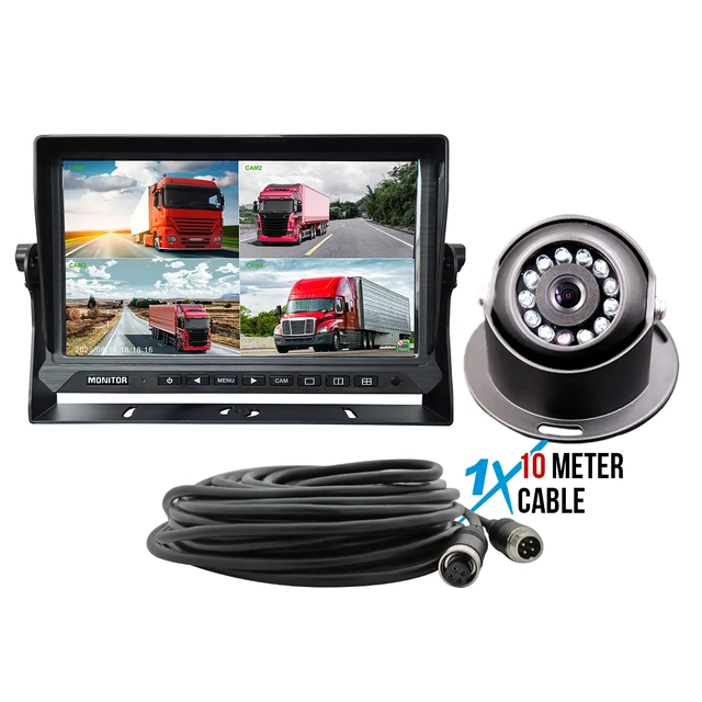 Elinz 10" 4CH DVR AHD Monitor 1080P Black Heavy Duty Dome Reversing Camera 10M Cable