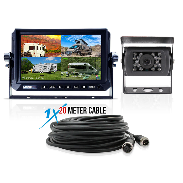 Elinz 7" 4 CH DVR AHD Monitor 1080P Reversing Camera Kit 20M Cable