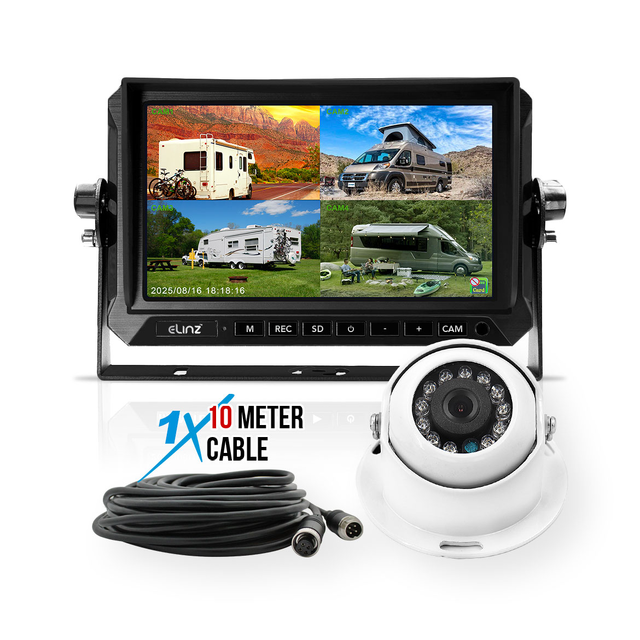 Elinz 7" AHD Monitor 4 Channel DVR 1080P Dome Reversing Camera 10M Cable