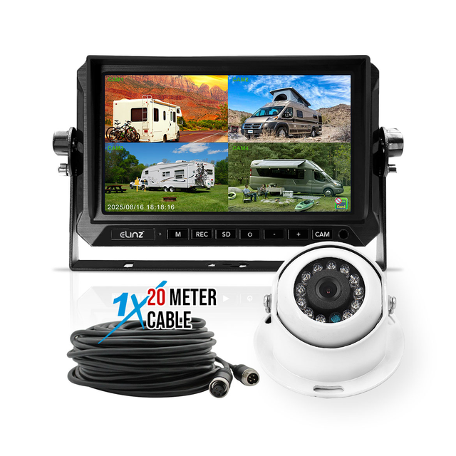 Elinz 7" AHD Monitor 4 Channel DVR 1080P Dome Reversing Camera 20M Cable