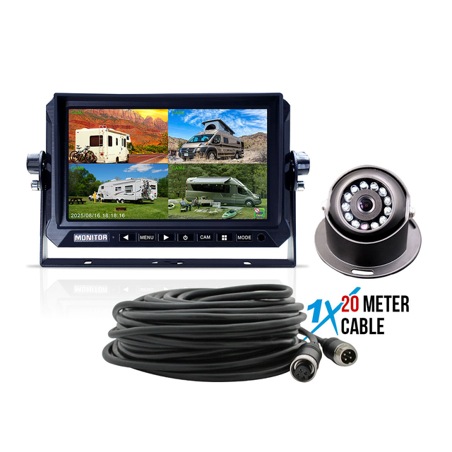 Elinz 7" AHD Quad Screen DVR Monitor 1080P Black Dome Reversing Camera 20M Cable