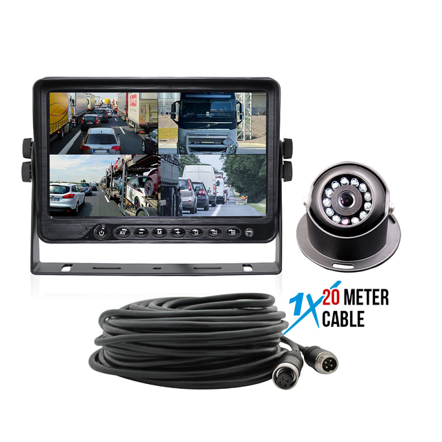 Elinz 7" AHD Monitor 4CH 1080P Heavy Duty Black Dome Reversing Camera 20M Cable