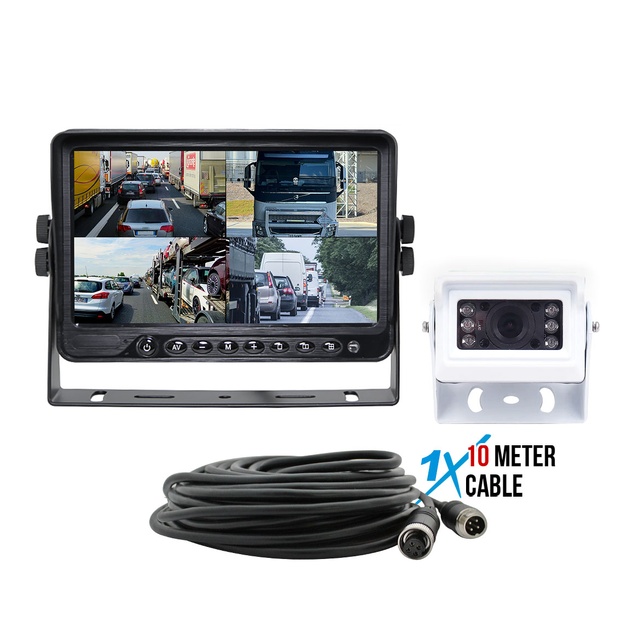 Elinz 7" AHD 4 CH DVR Monitor Small Heavy Duty White 1080P Reversing Camera 10M Cable
