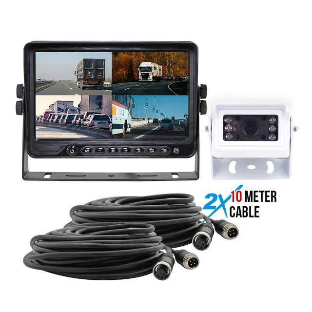 Elinz 9" 4CH DVR AHD Monitor 2x Heavy Duty White AHD 1080P Reversing Camera 10M Cable