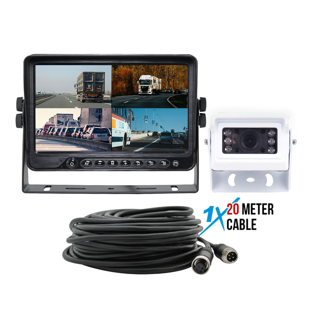 Elinz 9" 4CH DVR AHD Monitor Small Heavy Duty White 1080P Reversing Camera 20M Cable