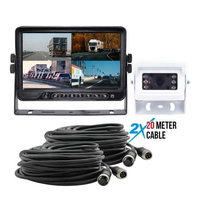 Elinz 9" 4CH DVR AHD Monitor Small 2x Heavy Duty White 1080P Reversing Camera 20M Cable