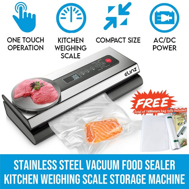 Elinz Stainless Steel Food Vacuum Sealer 4X EXTRA Rolls Packaging Saver Kitchen Weighing Scale