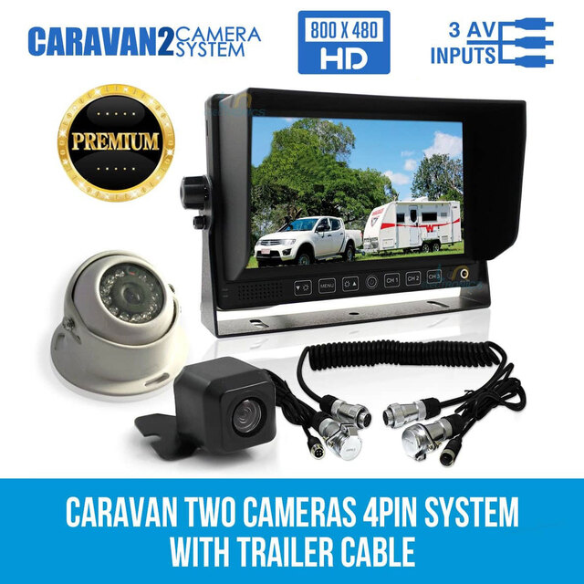 Elinz 7" Monitor HD 12V/24V Reversing CCD 2 Camera 4PIN System Trailer Cable Caravan