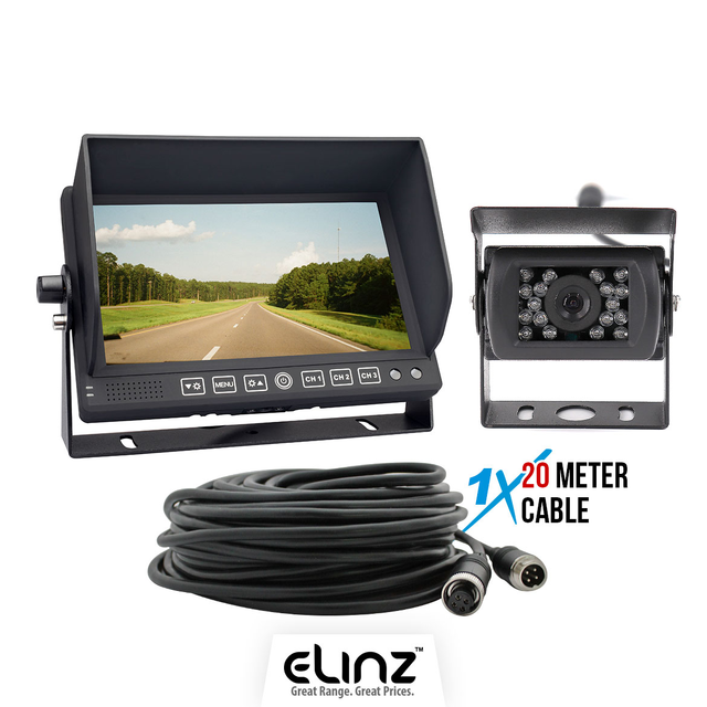 Elinz 7" 3 CH AHD Monitor Reversing Camera Kit 20M Cable