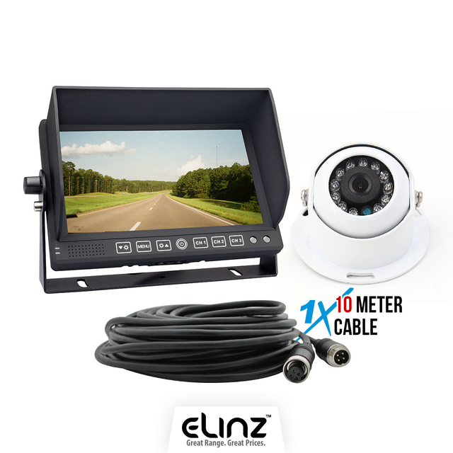 Elinz 7" 3 CH AHD Monitor 1080P Heavy Duty White Dome Reversing Camera 10M Cable