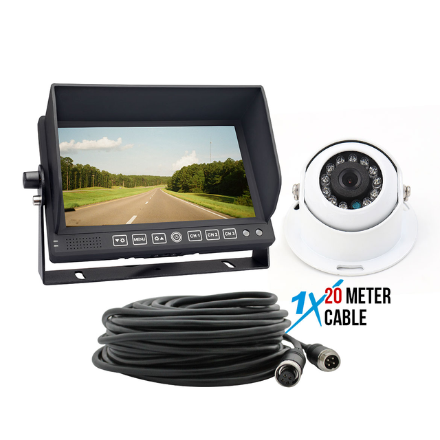 Elinz 7" 3 CH AHD Monitor 1080P Heavy Duty White Dome Reversing Camera 20M Cable
