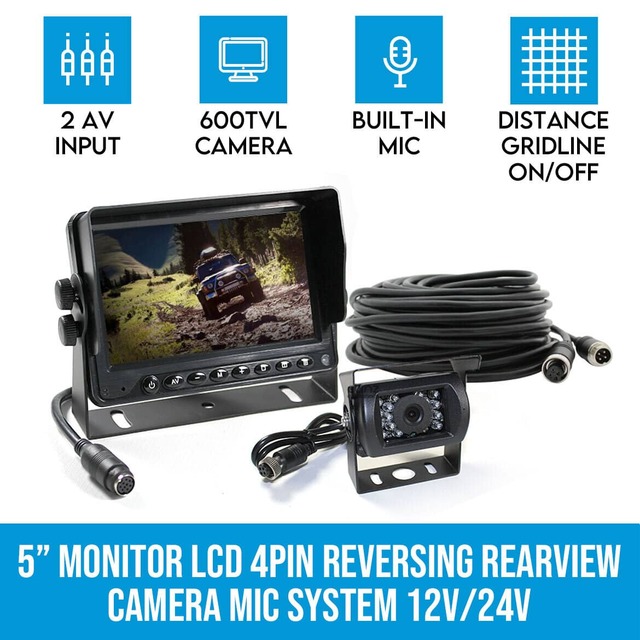 Elinz 5" Monitor LCD 12V/24V Car Reversing Rearview Camera with Mic System Kit 4PIN