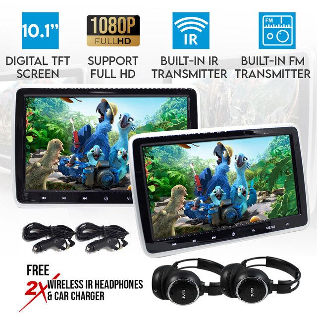 Elinz 2x 10.1" TFT Active Headrest Car DVD Player HD 1080P Digital Screen USB SD 9" 