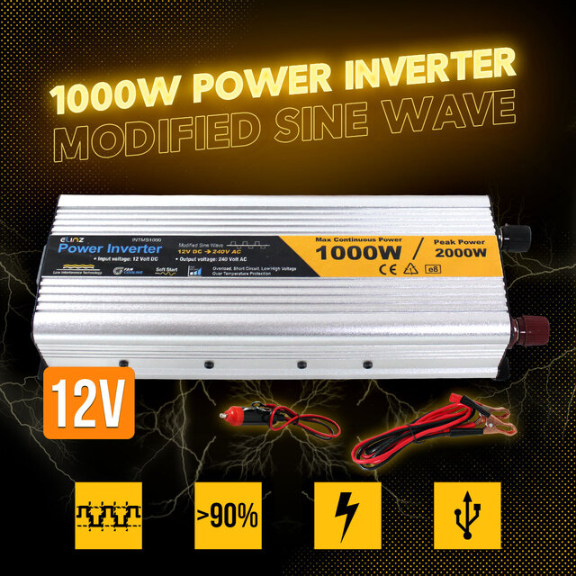 Elinz 1000W / 2000W 12V-240V Power INVERTER Modified Sine Wave Camping Caravan Boat