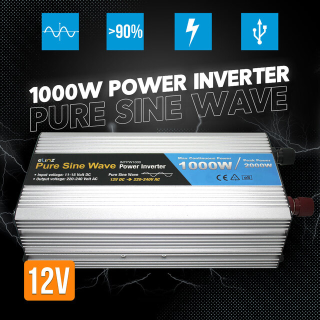 Elinz Pure Sine Wave Power Inverter 1000W / 2000W 12V - 240V AUS Plug Car Boat Caravan