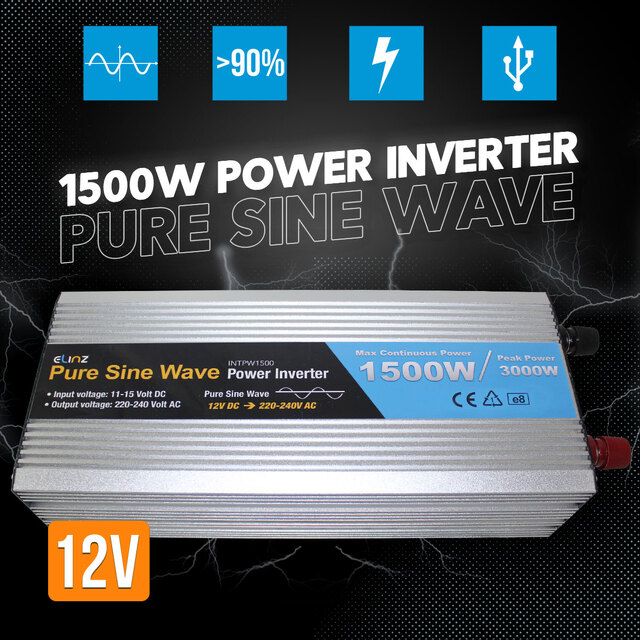Elinz Pure Sine Wave Power Inverter 1500w / 3000w 12v - 240v AUS plug Car Boat Caravan