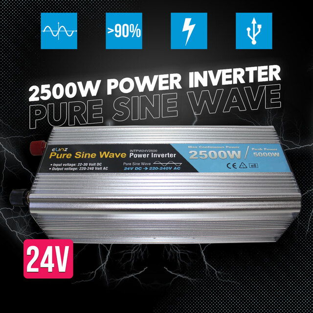 Elinz Pure Sine Wave Power Inverter 2500w/5000w 24v - 240v AUS plug Truck Car Caravan