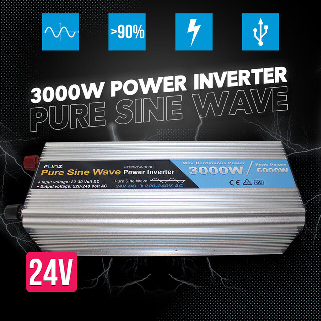 Elinz Pure Sine Wave Power Inverter 3000w/6000w 24v - 240v AUS plug Truck Car Caravan