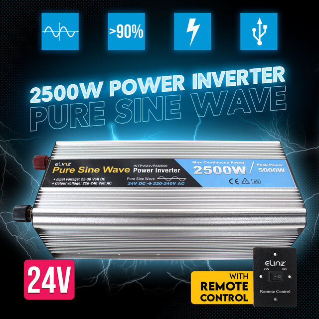 Elinz Pure Sine Wave Power Inverter 2500W/5000W 24V-240V AUS Plug Remote Control