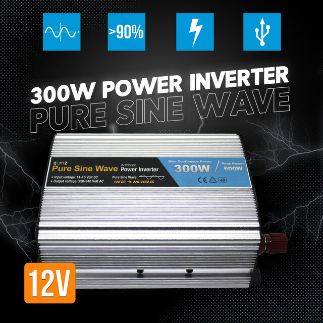 Elinz 300W / 600W Pure Sine Wave Power Inverter 12V - 240V AUS Plug Car Boat Caravan