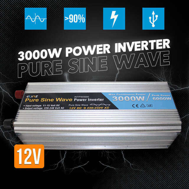 Elinz Pure Sine Wave Power Inverter 3000W / 6000W 12v - 240v AUS plug Car Boat Caravan