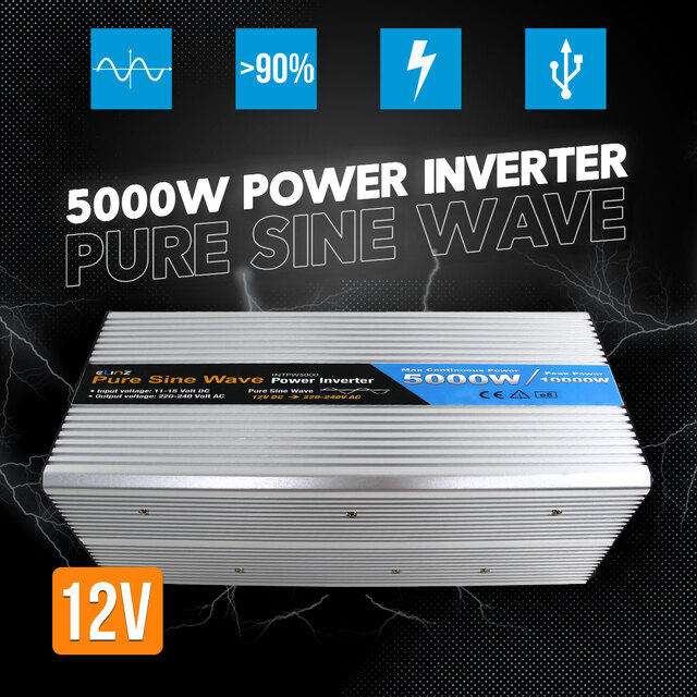 Elinz 5000W/10000W Pure Sine Wave Power Inverter 12V-240V AUS Plug Car Boat Caravan