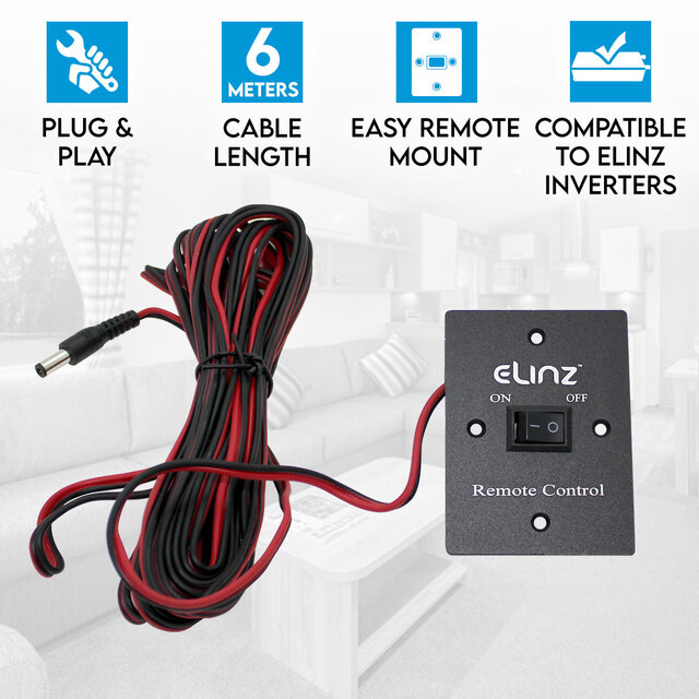 Elinz Wired Remote Control for Power Inverter 12V 24V Car Caravan Boat Camping 6m