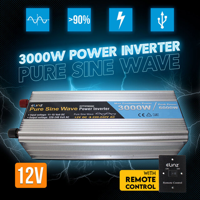 Elinz Pure Sine Wave Power Inverter 3000W/6000W 12V-240V AUS Plug Remote Control