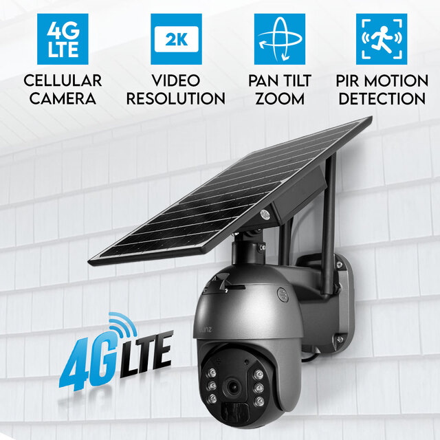 Elinz 4G LTE Cellular Security Camera 3MP 2K Resolution PTZ Outdoor IP65 Solar Battery Powered CCTV