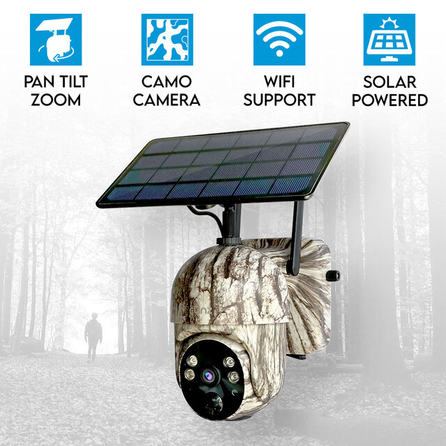 Elinz WiFi PTZ Solar Powered Camouflage Outdoor Security Camera 3MP 2K HD Resolution IP65 Home Surveillance CCTV