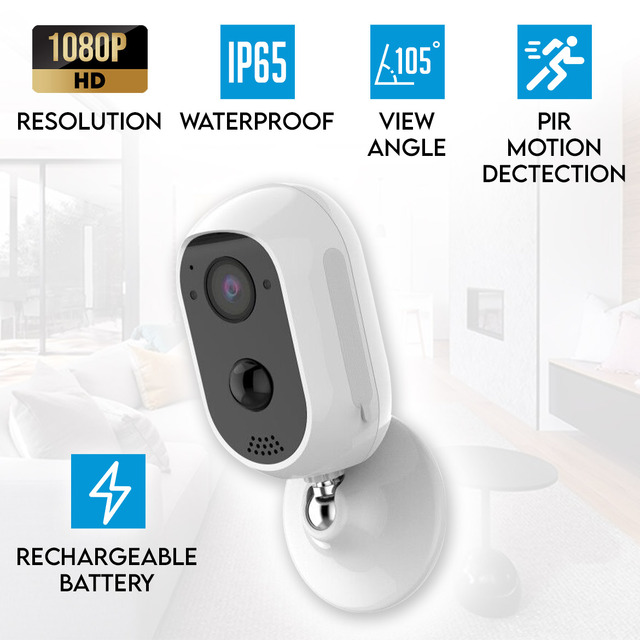 Elinz 1080P HD Wireless WiFi Home Surveillance Security Camera PIR Motion Detection Indoor Outdoor Rechargeable Battery CCTV
