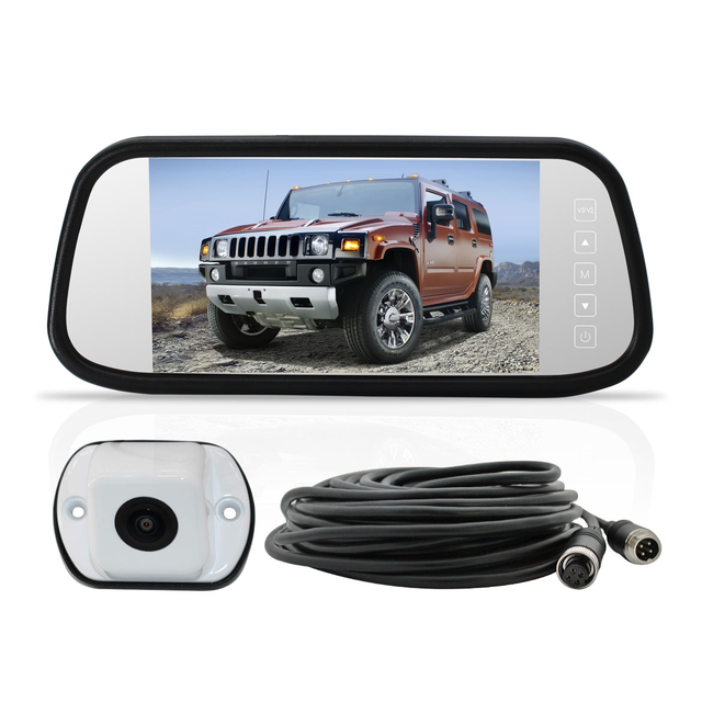 Elinz K Series 7" Replacement Mirror AHD Monitor Surface Mount 1080P Rear Camera White 10M Cable