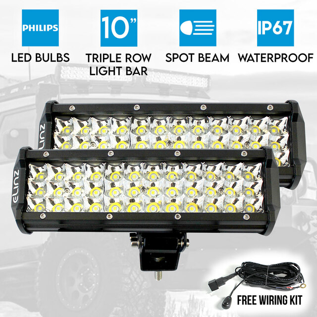 Elinz 2x 10" LED Work Driving Light Bar Philips 3 Rows Spot Offroad 12V 24V Truck 4WD