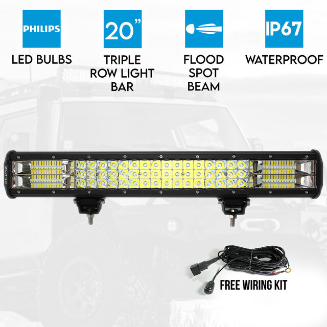 Elinz 20" LED Work Driving Light Bar Philips FLOOD SPOT COMBO Offroad 4WD 3 Rows