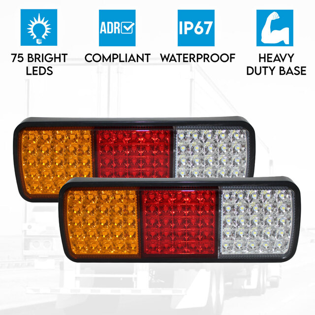 2x LED Trailer Light Reverse Indicator Brake Tail Lights Truck Caravan UTE 12V 75 LEDs