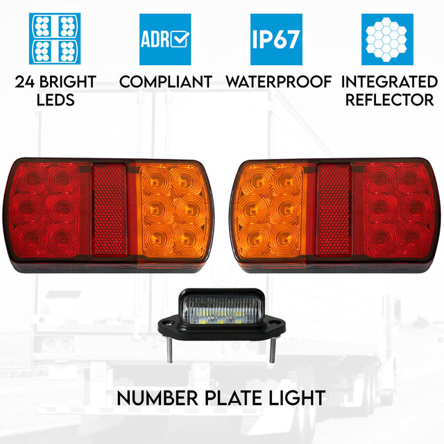 Elinz 2x Trailer Tail Lights Kit 24 LED License Number Plate Light 12V Rear Lamp UTE